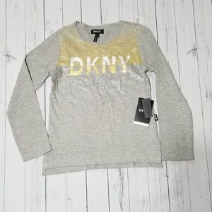 DKNY Girl's Long Sleeve Grey and Gold Top